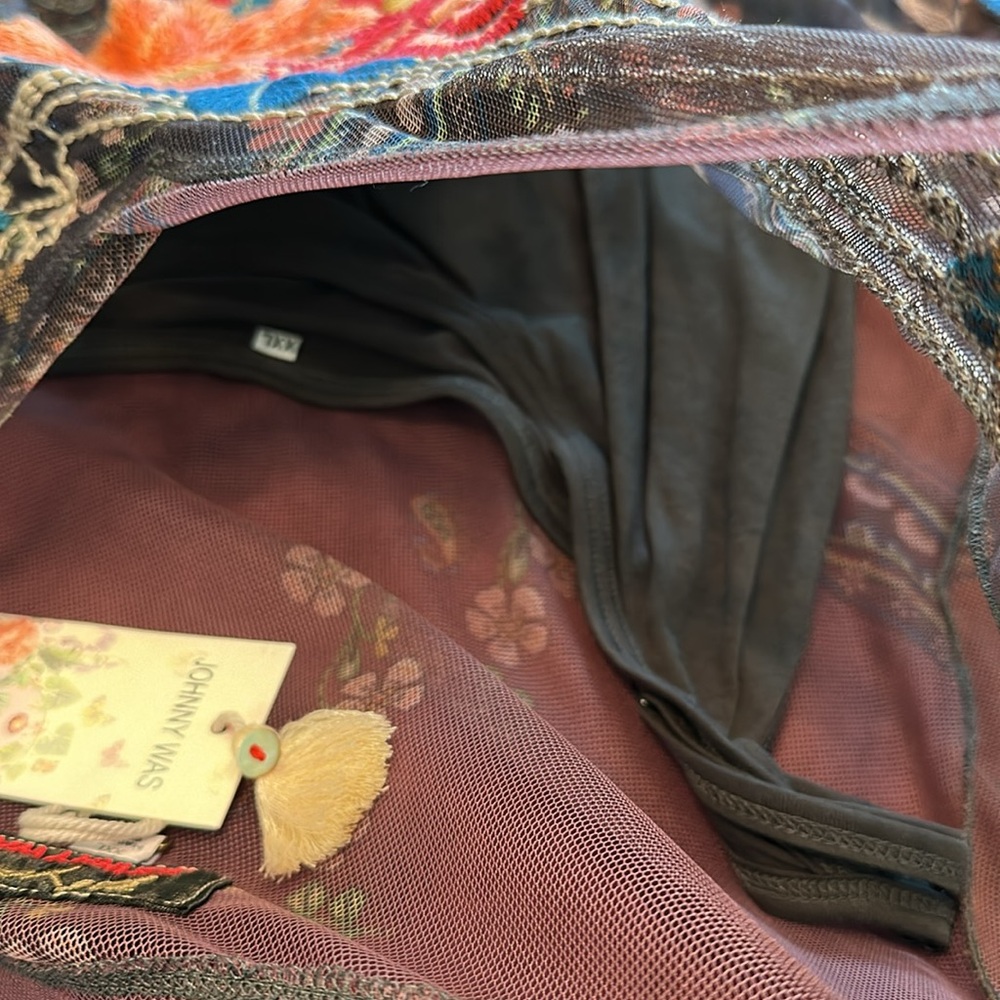 Johnny Was 2X Maxi Mesh dress Embroidered Floral dragon Accents brown black NWT - Picture 4 of 6